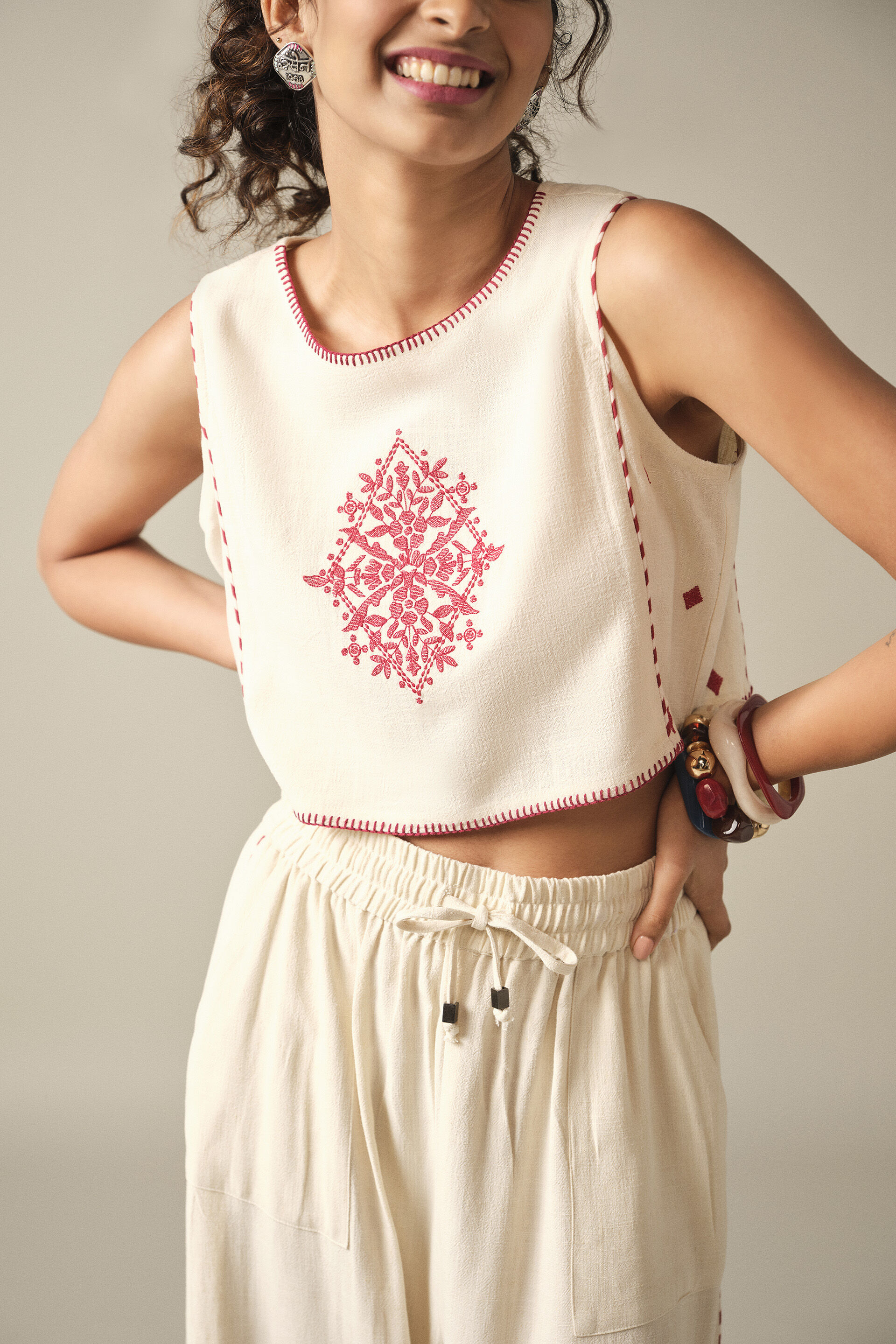 Embroidered Co-ord Set in Natural, Natural, image 6